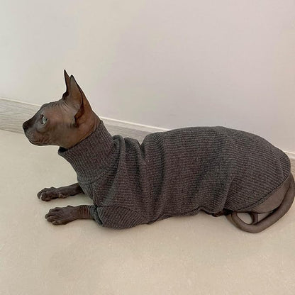 Sphynx Cats Shirt Cat Turtleneck Cotton Sweater Pullover Kitten T-Shirts with Sleeves Cat Pajamas Jumpsuit for Sphynx Cornish Rex, Devon Rex, Peterbald (Medium (Pack of 1), Deep Grey)