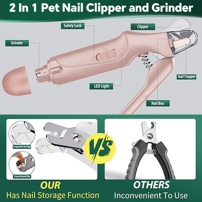CATPICK 2-in-1 Cat Nail Clippers & Dog Nail Clippers Trimmers for Large Medium Small Dogs Cats Claw Trimmer Quick Sensor and Safety Guard USB Rechargeable with 2 LED Lights Dogs Nail Trimmer
