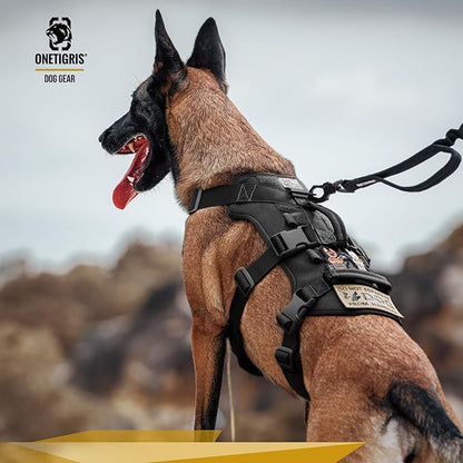 OneTigris Escape Proof Dog Harness, No Pull Dog Harness with Handles, Tactical Multi-Use Support Dogs Harnes for Large Dogs Everyday Wear Walking Hiking Training (Black, X-Large)