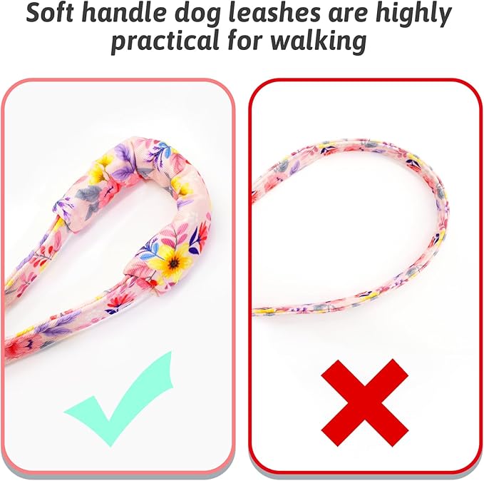 Dog Collar and Leash Set Girls Adjustable Puppy Collars with Floral Bow Tie for Small Medium Large Female Dogs, Pink Flower, M