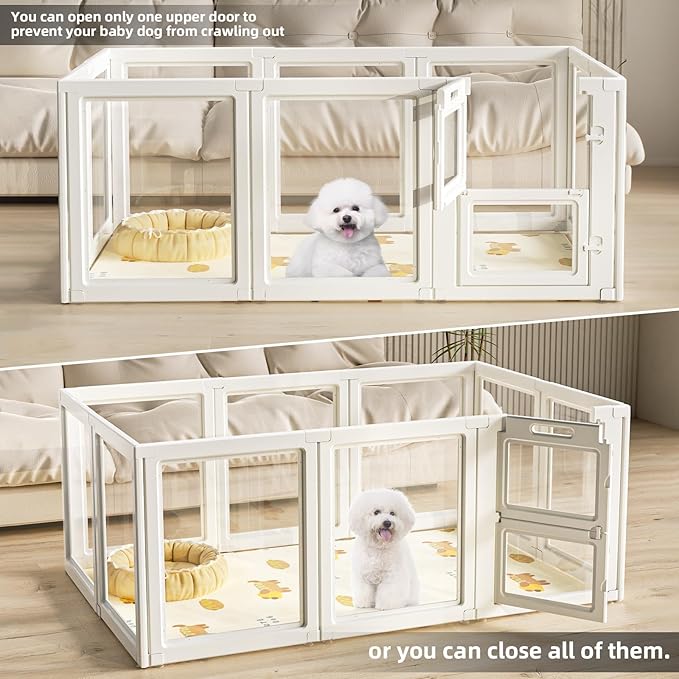LoveTail Clear Acrylic Dog Playpen Indoor,Transparent Dog Pen,Easy to Assemble and Clear pet Pen for Puppy Dog, Rabbit and cat,Sturdy and Easy to Clean Plastic pet Fence (White, 23.6" H, 10PCS)
