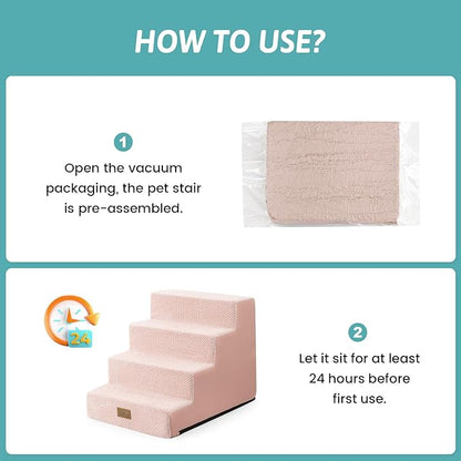 COZY KISS Dog Stairs for Small Dogs, 17.7" Extra Wide Right-Angle Pet Stairs for Couch and Beds, Anti-Slip Dog Steps for Old Cats and Lowrider, 17.7x23.6x17.7 inch, Pink