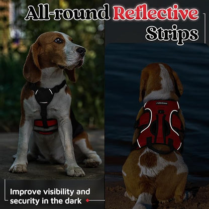 rabbitgoo Escape Proof Dog Harness, Soft Padded Full Body Pet Harness, Reflective Adjustable No Pull Vest with Lift Handle and Leash Clip for Large Dogs Walking Hiking Training, S, Red