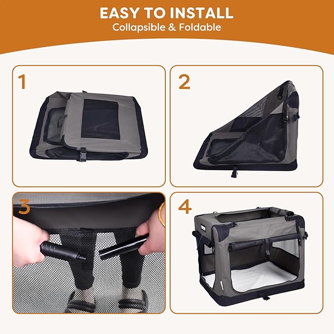 JESPET Soft Cat Crates Kennel, 3 Door Soft Sided Folding Travel Pet Carrier with Straps and Fleece Mat for Dogs, Cats(Dark Grey, Medium(27" L x 20" W x 20" H))