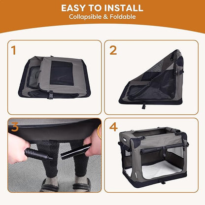 JESPET Soft Cat Crates Kennel, 3 Door Soft Sided Folding Travel Pet Carrier with Straps and Fleece Mat for Dogs, Cats(Dark Grey, Medium(27" L x 20" W x 20" H))