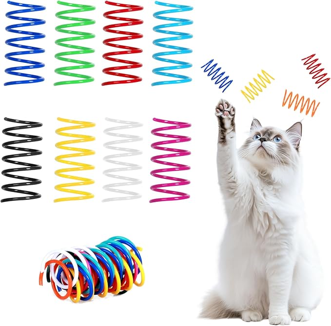 80 Pack 8 Colors Cat Spring Toys for Indoor Cats, Interactive Coil Springs Spiral Plastic Kitten Toys for Swatting, Biting, Hunting