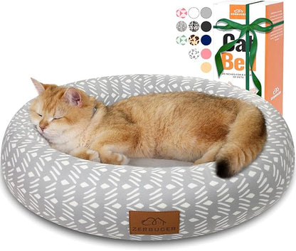 Zerbuger Cat Bed, 20In Dog Beds for Small Dogs, Calming Cat & Dog Beds for Indoor Pets, Pet Beds Comfortable Donut Round Ultra Soft (Grey Pattern, 20.0" L x 20.0" W x 6.5" Th)