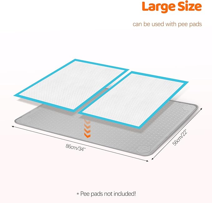 Pee Pads for Dogs, 34" x 22" Extra Large Reusable Silicone Mat, Washable Puppy Training Pads for Potty Training, Non-Slip, Leak-Proof, Indoor Floor Protection (Light Grey)