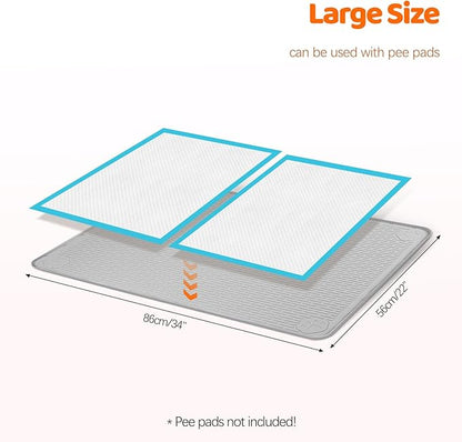 Pee Pads for Dogs, 34" x 22" Extra Large Reusable Silicone Mat, Washable Puppy Training Pads for Potty Training, Non-Slip, Leak-Proof, Indoor Floor Protection (Light Grey)