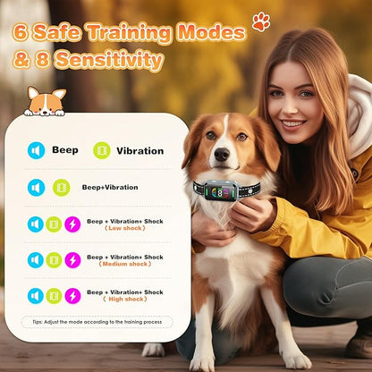 Dog Bark Collar, Bark Collars for Large Medium Small Dogs, Rechargeable Training Collar with 4 Barking Training Modes & 8 Level Sensitivity Adjustable Beep Vibration