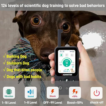 CASMINTON Shock Collar for 2Dogs [CRS01Pro]126 Training Levels,4Powerful Modes With 2.8inch LCD high-definition display100% Safe Training Collar for Large Medium Small Dogs IPX7 Waterproof Blue (Blue)