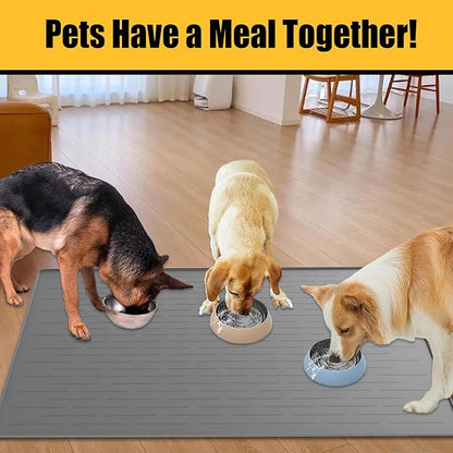 Large Dog Mat for Food and Water, 31.8"x23.8" Silicone Pet Feeding Mats, Waterproof Dog Bowl Mat with High Edges to Prevent Water and Food Spills, Brown