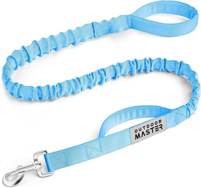 OutdoorMaster Bungee Dog Leash, Heavy Duty Dog Leash with Shock Absorption, 2 Padded Handles Training Leash, Improved Dog Safety and Comfort (Blue, 4FT)
