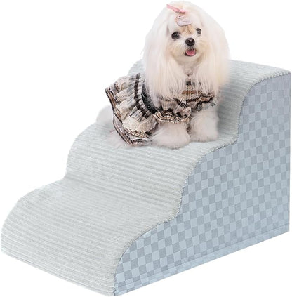 Dog Stairs Ramp for Couch 15.7" H, 3-Step Pet Stairs for Small Dogs with High Density Foam, Dog Slope Stairs with Durable Non-Slip Bottom for Puppy Grey