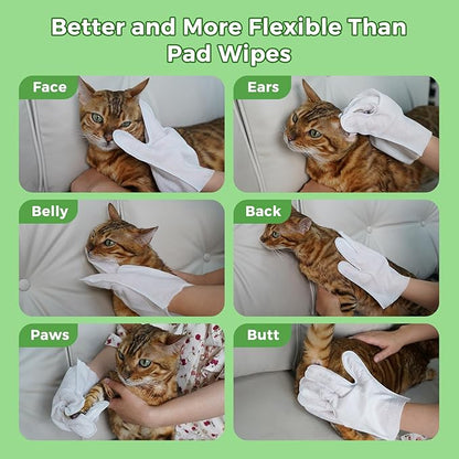 Vannon Extra Thick Pet Bathing Wipes for Dogs & Cats, Cleaning & Odor-Controlling Grooming Gloves, Nourish Fur Glove Wipes for Daily Care and Traveling, Rinse Free, Coconut Scent, 4 Pack, 24 PCS