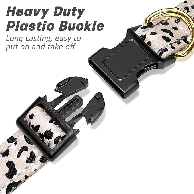 Reflective Dog Collar for Extra Small Dogs, Cute Leopard Style Adjustable Heavy-Duty Nylon Puppy Collar for Boy and Girl Female, Soft Pet Accessories with Quick Release Buckle, Beige
