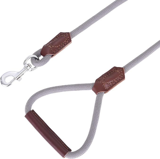 Mile High Life | Premium Leather Dog Leash | Strong Rope Leash | Leather Handle | Zinc Alloy Strong Clasp | Small Medium Large Dogs | 4/5/6 Feet(Gray, 72 Inch (Pack of 1))