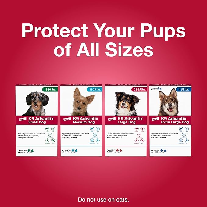 K9 Advantix Flea, Tick & Mosquito Prevention for Dogs 21-55 lbs. | Flea Drops for Large Dogs | Apply Monthly | 4 Treatments (Pack of 2)