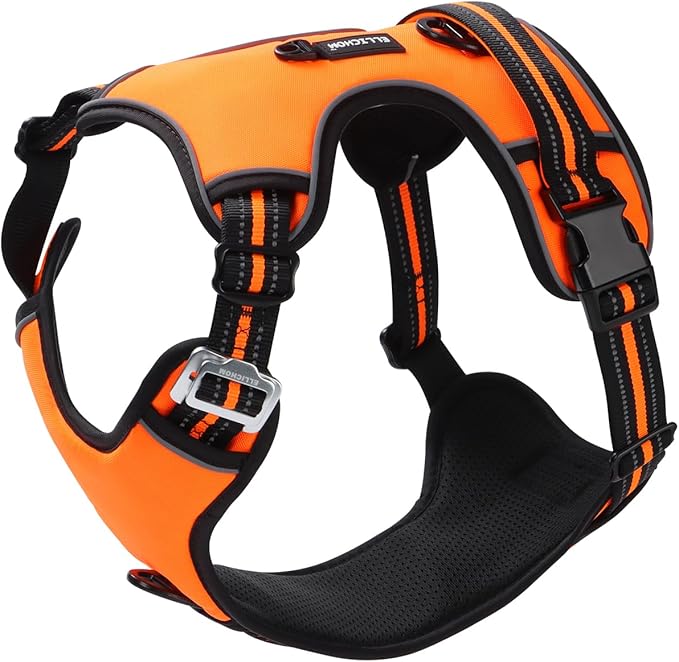 No Pull Dog Harness with 3 Snap Buckles,No Choke Front Lead pet Harness Reflective and Adjustable Soft Padded Vest for Small Medium Large Dog (Orange, Medium)