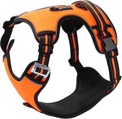 No Pull Dog Harness with 3 Snap Buckles,No Choke Front Lead pet Harness Reflective and Adjustable Soft Padded Vest for Small Medium Large Dog (Orange, Medium)