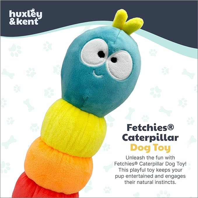 Huxley & Kent Funny Dog Toy w/Squeaker – Power Plush Squeaky Dog Toys for Small, Medium & Large Dogs – Soft Stuffed Animal for Indoor Play & Fetch - Fetchies® Caterpillar, Large