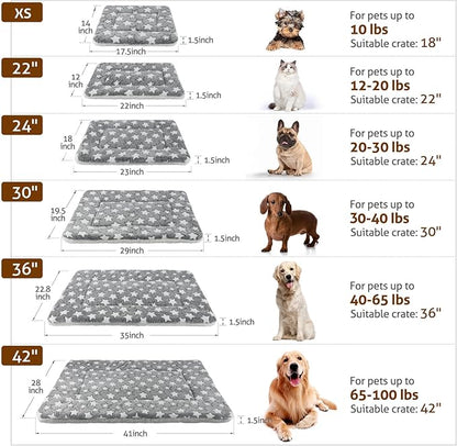 Mora Pets Dog Bed Crate Pad Ultra Soft Pet Bed with Cute Star Print Washable Crate Mat for Large Medium Small Dogs Reversible Fleece Dog Crate Kennel Mat Cat Bed Liner 22-Inch Grey