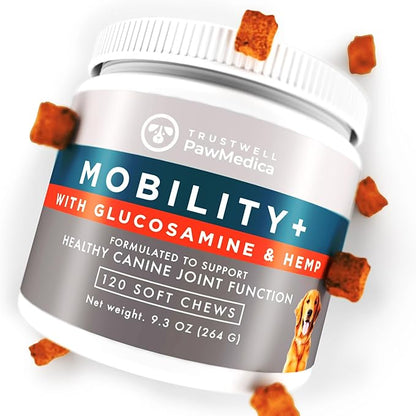 PawMedica Glucosamine for Dogs, Hip & Joint Care Chews for Dogs, Joint Support for Dog Joint Supplements with Hemp Mobility for Dogs, Senior Dog Joint Supplement Large Breed - 120 Dog Hemp Chews