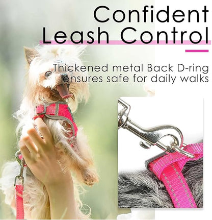 ThinkPet Reflective Breathable Soft Air Mesh No Pull Puppy Choke Free Over Head Vest Ventilation Harness for Puppy Small Medium Dogs (Neon Rosary,L)