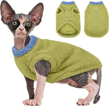 ADNIKIA Cat Sweater, Warm Kitten Coat Fleece Vest, Sphynx Hairless Cat Shirts, Soft Pajamas for Cats Only