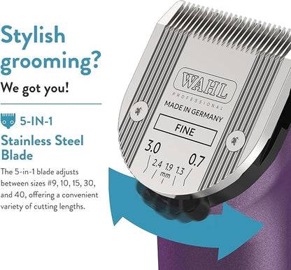 Wahl Professional Animal Arco Pet, Dog, Cat, and Horse Cordless Clipper Kit, Purple (8786-1001)
