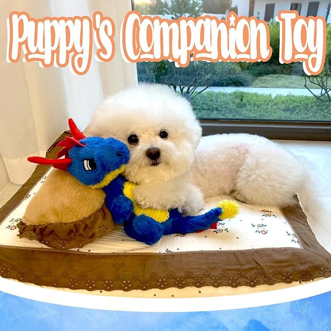Original Blue Dinosaur Dog Toy - Soft Plush Dog Toys for Small Medium Large Dogs（13.78''） - Cute Dog Squeak Toys with 5 Crinckle Papers & 2 Squeakers