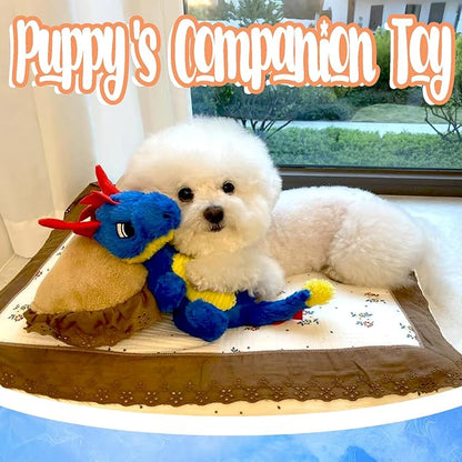 Original Blue Dinosaur Dog Toy - Soft Plush Dog Toys for Small Medium Large Dogs（13.78''） - Cute Dog Squeak Toys with 5 Crinckle Papers & 2 Squeakers