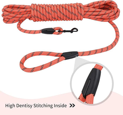 Long Dog Leash for Training 15Ft-Reflective Nylon Rope with Swivel Hook-Recall Agility Lead for Large Small Medium Dogs Outside Walking Hiking-Orange Diam 1/2"