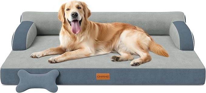 CWAWZ XL Orthopedic Dog Bed, Extra Large Dog Bed, Dual-Sided Pet Cooling Beds with Memory Foam Washable Cover Nonslip Bottom, Waterproof XLarge Pet Couch Beds with Bolsters, Dark Grey