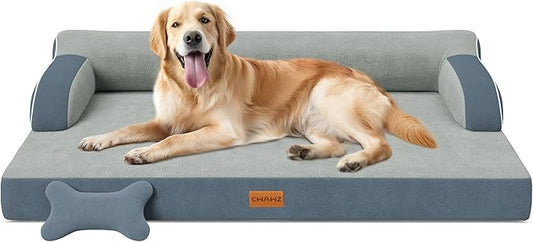 CWAWZ XL Orthopedic Dog Bed, Extra Large Dog Bed, Dual-Sided Pet Cooling Beds with Memory Foam Washable Cover Nonslip Bottom, Waterproof XLarge Pet Couch Beds with Bolsters, Dark Grey