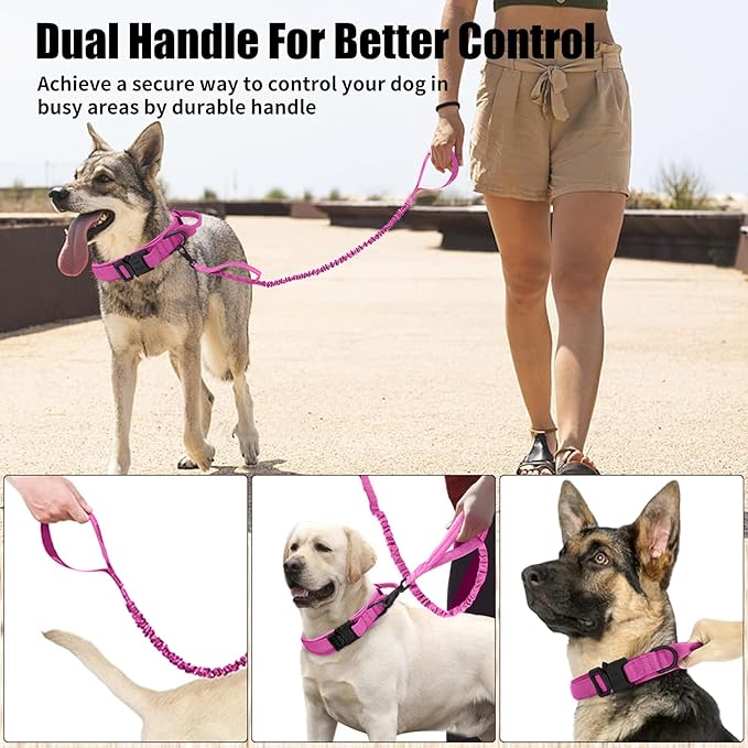 Tactical Dog Collar Leash Set, Adjustable Military Training Nylon Collar Dog Training with Control Handleand Metal Buckle, Dog Collar for Medium Large Dogs (Pink,XL)