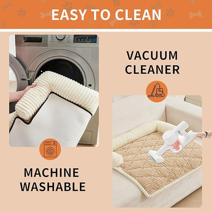 HAOMAIJIA Dog Couch Bed for Large Dogs, Non Slip Pet Couch Covers for Sofa Thick Soft Washable Dog Couch Cover Protector All Seasons Universal Dogs and Cats Bed Mat (Khaki, Large)
