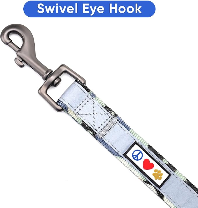 Pawtitas Camo Grey Dog Leash 6 ft Custom ID Lead for Dogs & Puppies Reflective Comfortable Padded Handle Embroidered Name & Phone Number