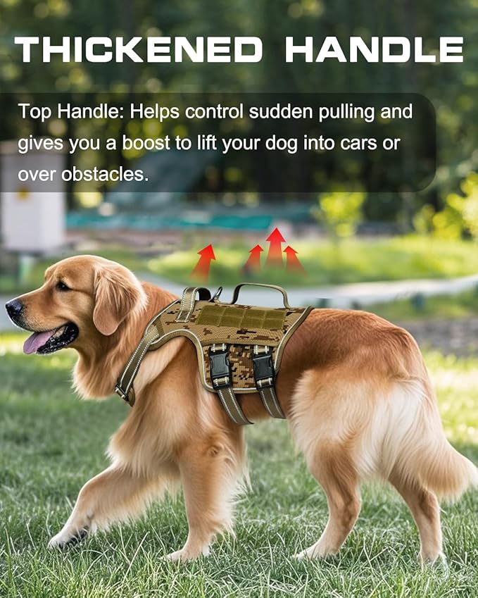 Tactical Dog Harness Medium Sized, Heavy Duty No Pull Dog Harness with Handle, Easy On and Off Service Dog Vest with Molle System, Reflective Pet Vest for Walking Hiking Training