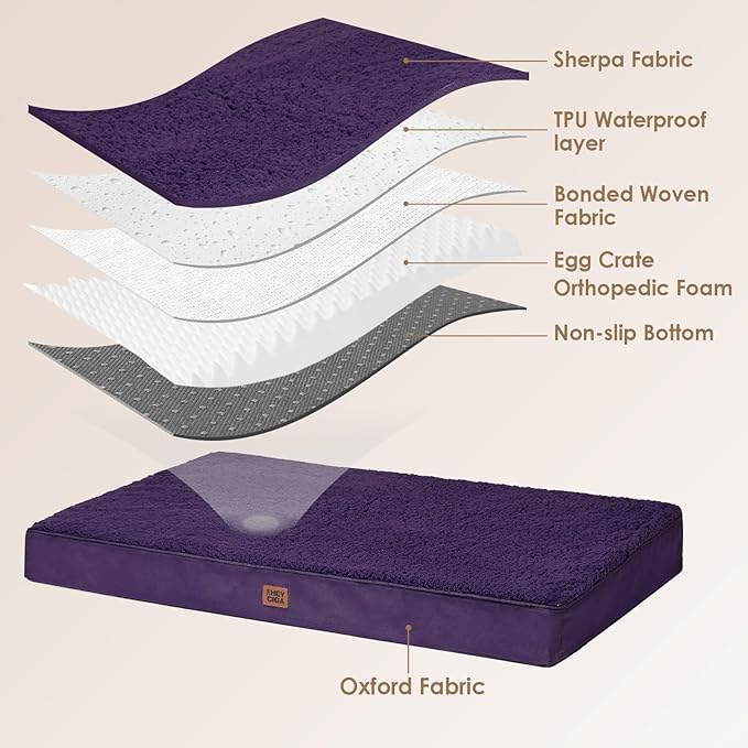 EHEYCIGA Orthopedic Dog Beds for Large Dogs with Removable Washable Cover for Crate, Purple, 35x23