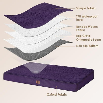 EHEYCIGA Orthopedic Dog Beds for Large Dogs with Removable Washable Cover for Crate, Purple, 35x23