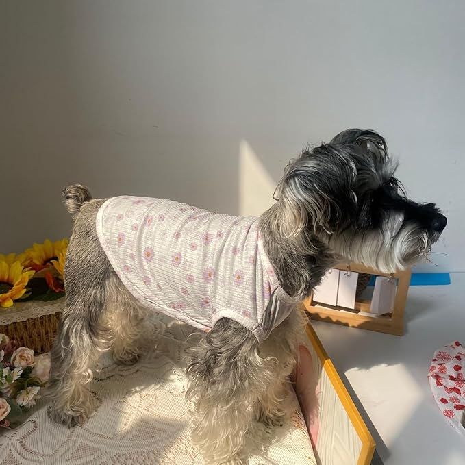 Summer Dog Cotton T Shirt Pet Tee Shirts Puppy Daisy Flower Prints Clothes Apparel for Small Dogs Cats