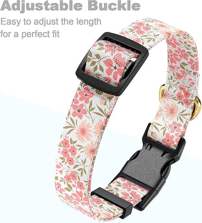 Rnivvi Dog Collar for Large Dogs, Cute Floral Heavy Duty Adjustable Puppy Collar with Quick Release Buckle for Girl & Female, Pet Accessories for Walking Running, L Length 1" Width, Pink White