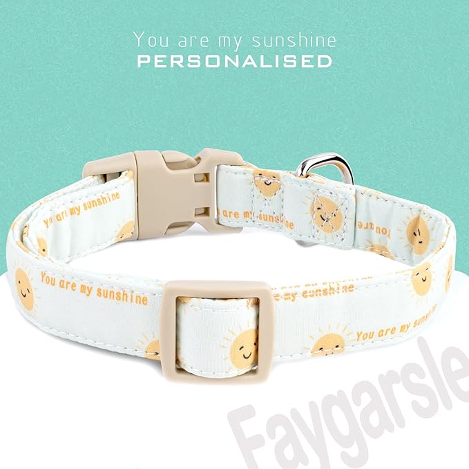 Faygarsle Sunshine Pattern Dog Collar, Adjustable Cotton Fabric, Cute Design for Small Medium Large Dogs XS
