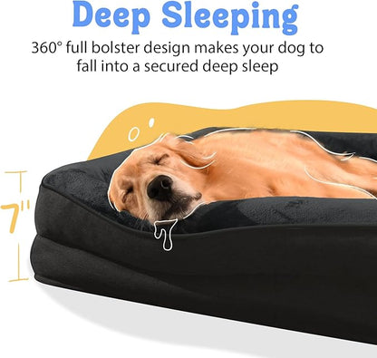 Orthopedic Extra Large Dog Bed - XXL Washable Memory Foam Giant Pet Couch Sofa with Removable Cover Waterproof Bolster for Large Size Dogs, 42x30