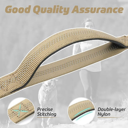 rabbitgoo Tactical Bungee Dog Leash with Shock Absorption, Military Training Leash with 2 Padded Control Handles for Medium Large Dogs, 6FT, Brown