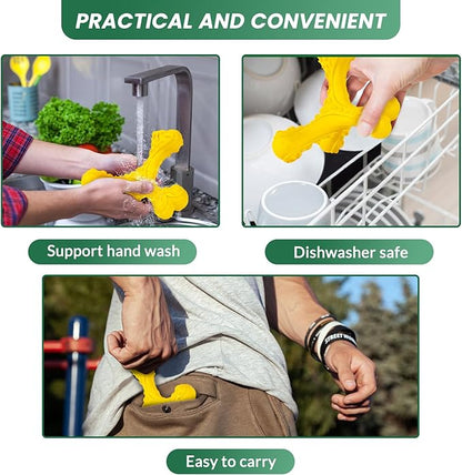 CVALIN Dog Chew Toys for Aggressive Chewers Large Breed,Indestructible Bones Toy，Durable Cleaning Toothbrush Natural Rubber Dog Toys… (Yellow)