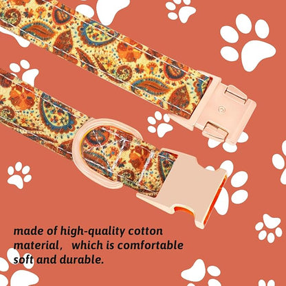 Dog Collar and Leash Set Girls Adjustable Puppy Collars with Floral Bow Tie for Small Medium Large Female Dogs, Orange Paisley, XS