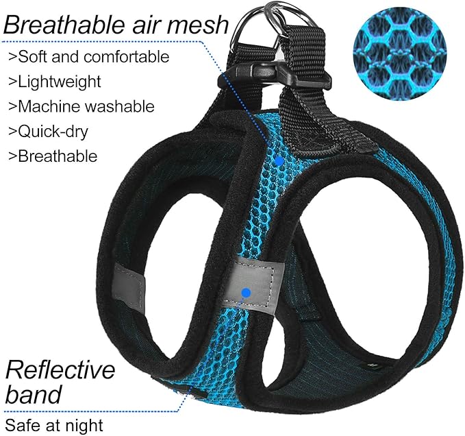 matilor Dog Harness Step-in Breathable Puppy Cat Dog Vest Harnesses for Small Medium Dogs Blue