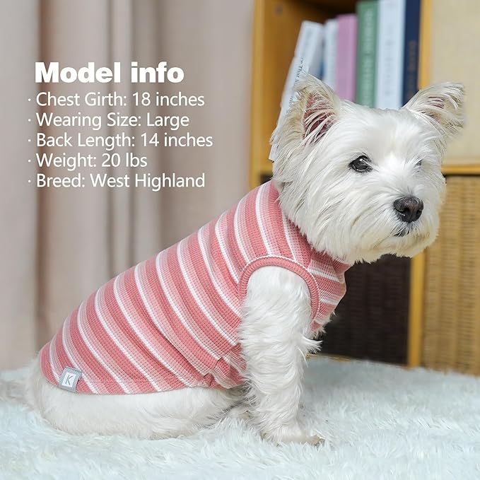 KYEESE 2Pack Waffle Dog Shirts for Small Dogs Stretchy T-Shirts Lightweight Tank Top Sleeveless Striped Vest Breathable Pet Outfit, X-Large, Pink+Striped
